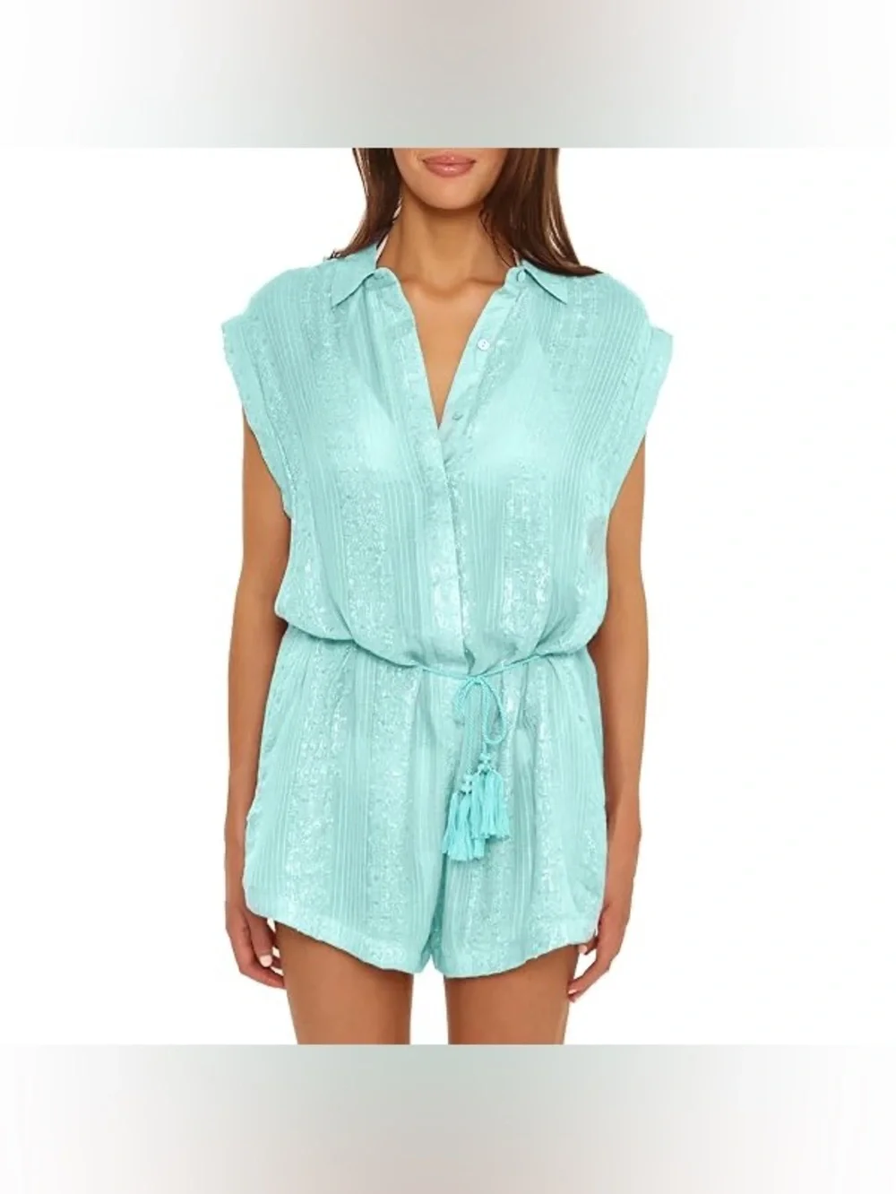 Isabella Rose Green Sleeveless Tie-Waist Romper Swim‎ Beach Cover boho style